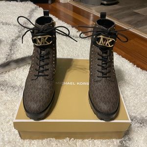 Michael Kors brown and black Kincaid bootie with studs size 9.